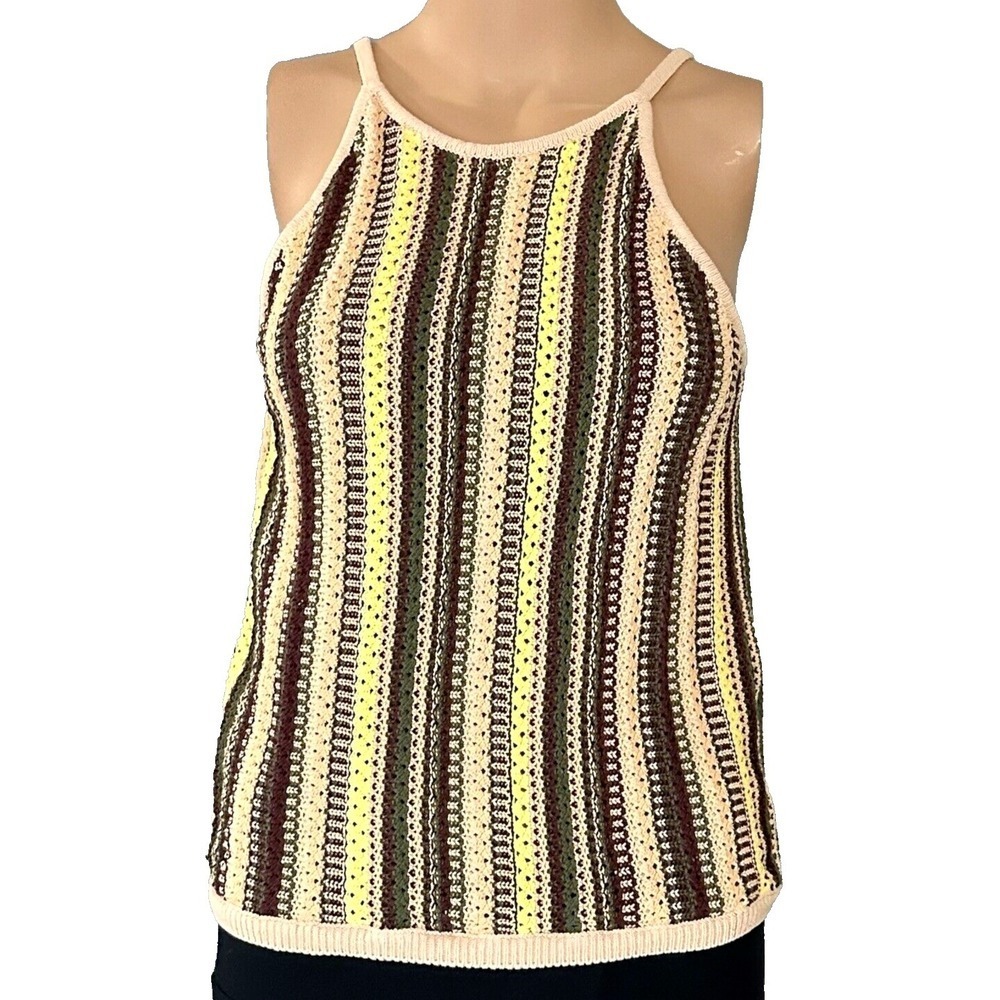 Madewell Sweater Tank Women's M Janson in Rainbow Stripe Cotton Crochet Top